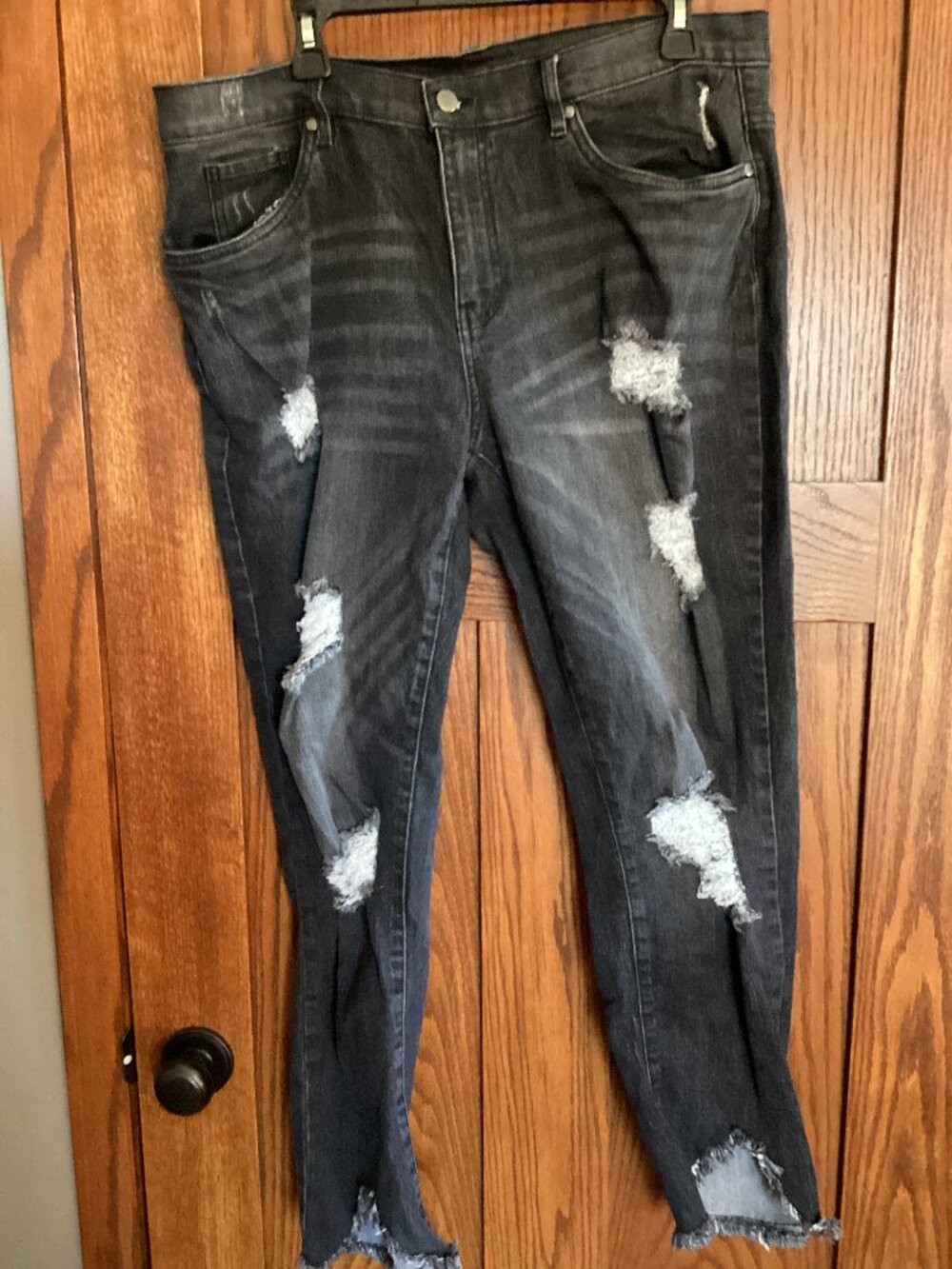 Venus Catalog Black distressed torn jeans with angled ankles 16 womens rocker